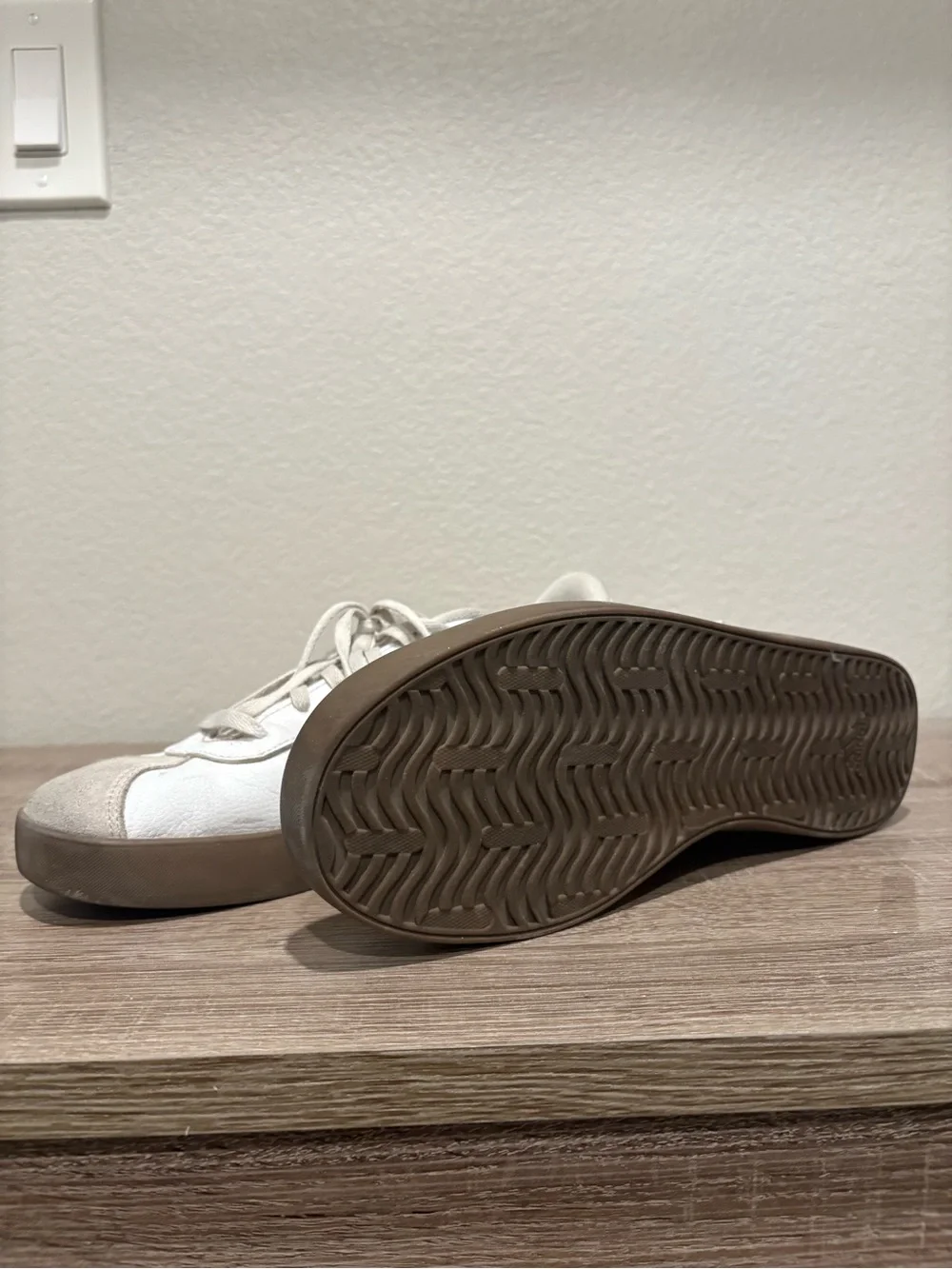 adidas Kids White Sneakers with Black Stripes and Brown Soles